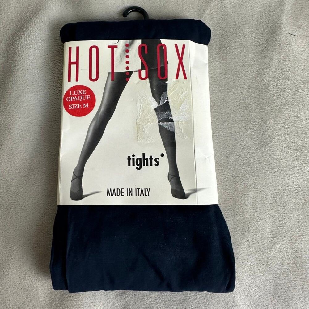 Vintage Hot Sox Tights Lycra Sheer Control Top Sandal Toe Navy Medium New
